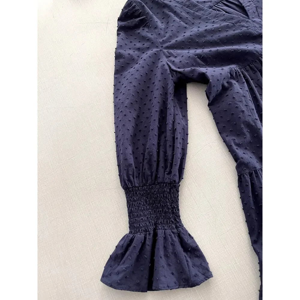 Pomander Place Sz M Kenzo Dress Navy Cotton Swiss Dot Summer Casual Breezy Comfy - Picture 8 of 15